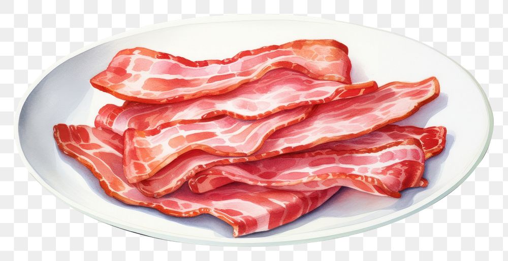 PNG Bacon plate meat pork, digital paint illustration.