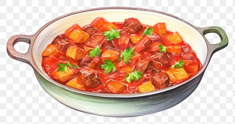 PNG Stew dish food meal, digital paint illustration.