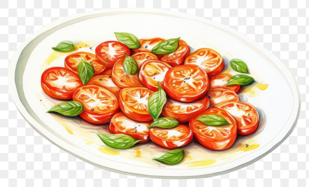 PNG Dish vegetable tomato plate, digital paint illustration.