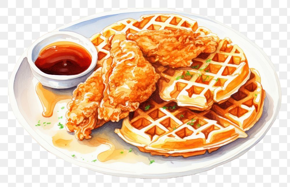 PNG Waffle plate meal food, digital paint illustration. AI generated image