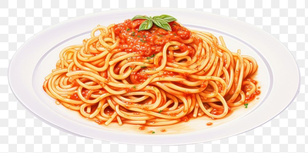 PNG Spaghetti plate pasta food, digital paint illustration. 