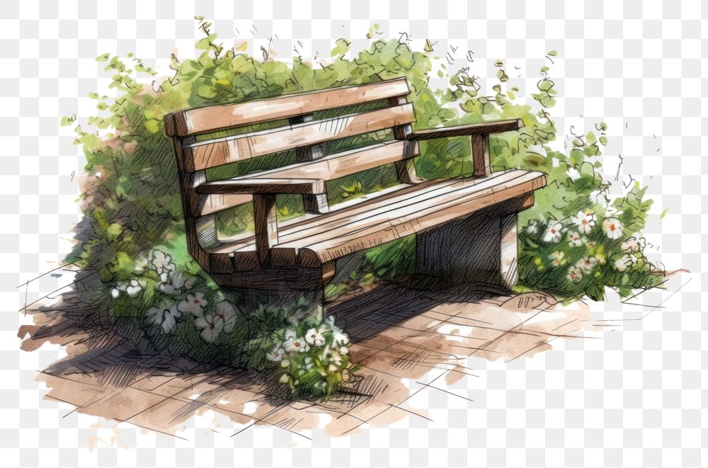 PNG Bench furniture outdoors garden transparent background