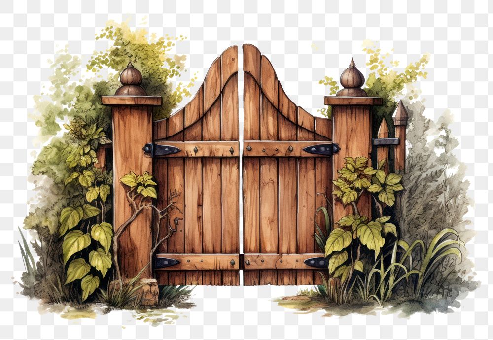 PNG Gate outdoors wood architecture, digital paint illustration. AI generated image