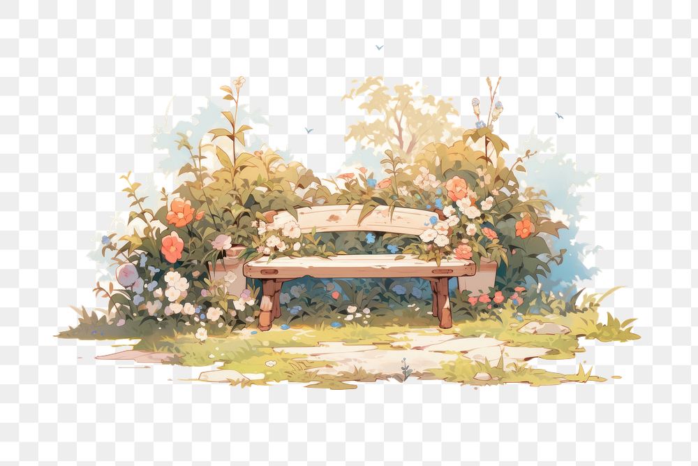 Flower plant bench tranquility. AI generated Image by rawpixel.