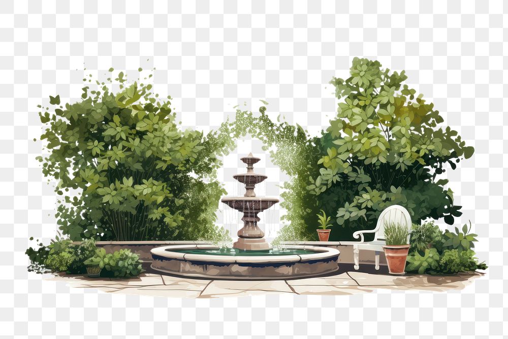 Architecture outdoors backyard fountain. AI generated Image by rawpixel.