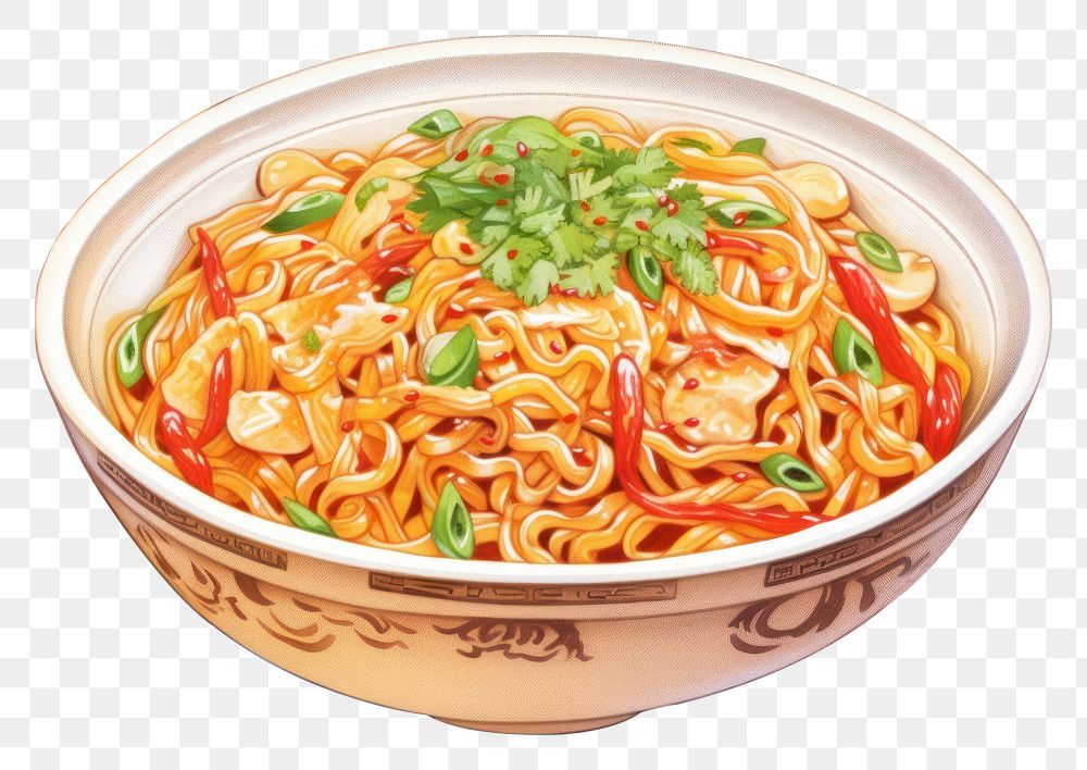 PNG Noodle food dish chopsticks, digital paint illustration. AI generated image