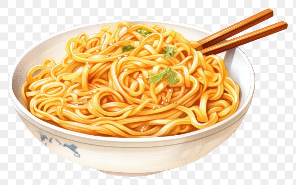 PNG Noodle food dish spaghetti, digital paint illustration. 