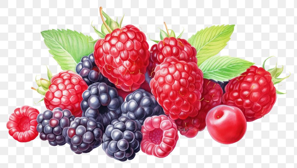 PNG Blackberry raspberry berries fruit, digital paint illustration. AI generated image