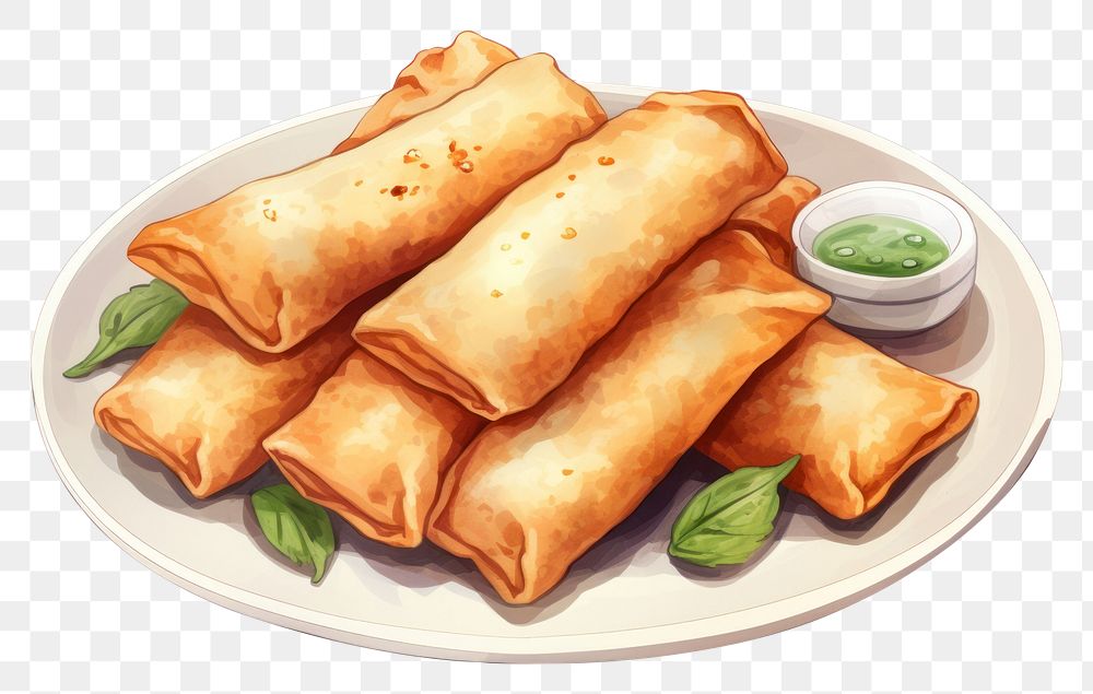 PNG Spring rolls, digital paint illustration. AI generated image