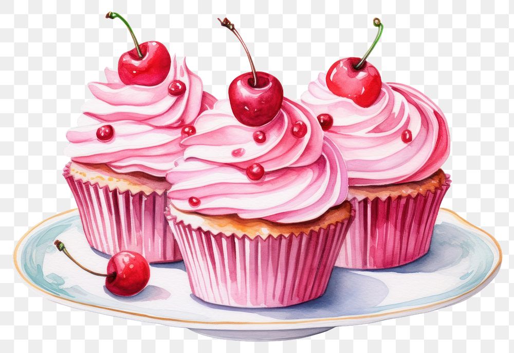 PNG Cupcake plate dessert cherry. AI generated Image by rawpixel.