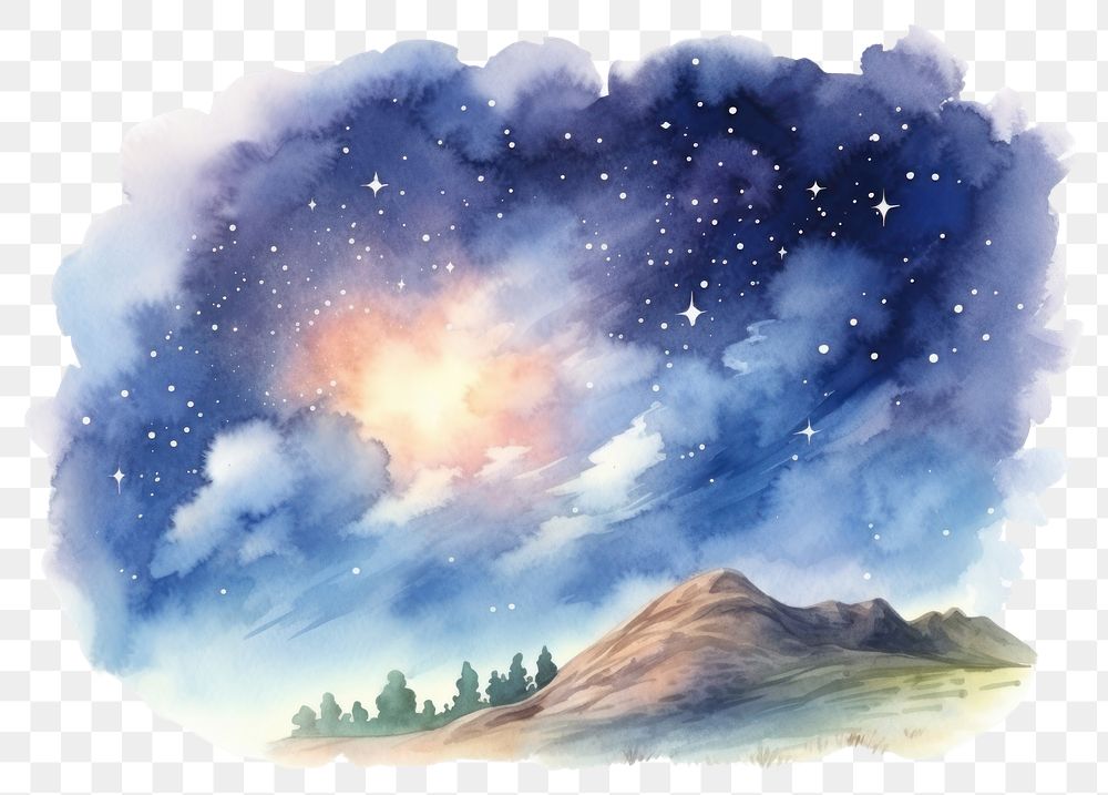 PNG Astronomy mountain outdoors painting. AI generated Image by rawpixel.