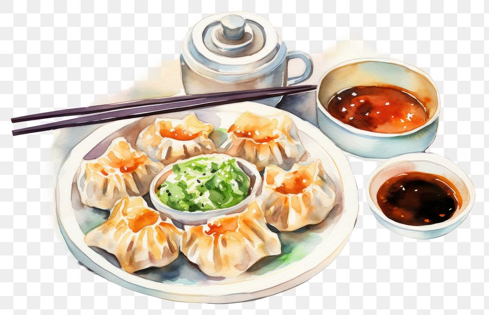 PNG Dumpling plate meal food. 