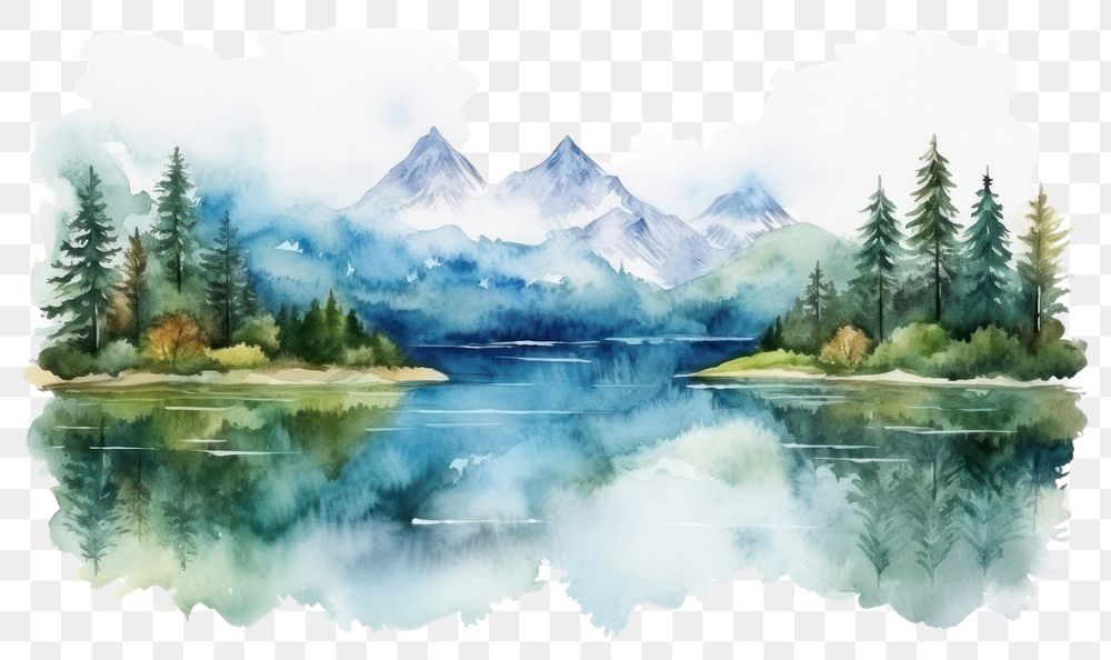 PNG Landscape lake outdoors painting. AI generated Image by rawpixel.
