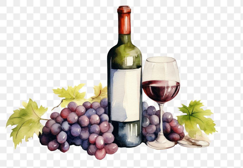 PNG Bottle grapes glass wine. AI generated Image by rawpixel.