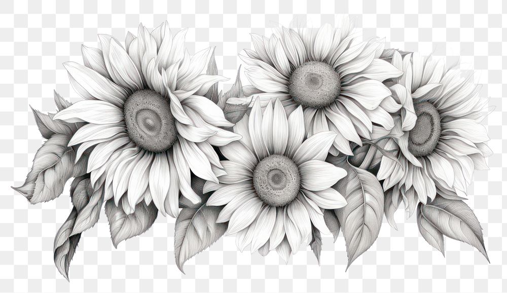 PNG Sunflower pattern drawing sketch. 