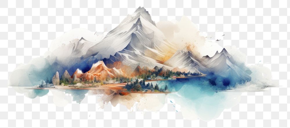 PNG Mountain landscape panoramic painting. AI generated Image by rawpixel.