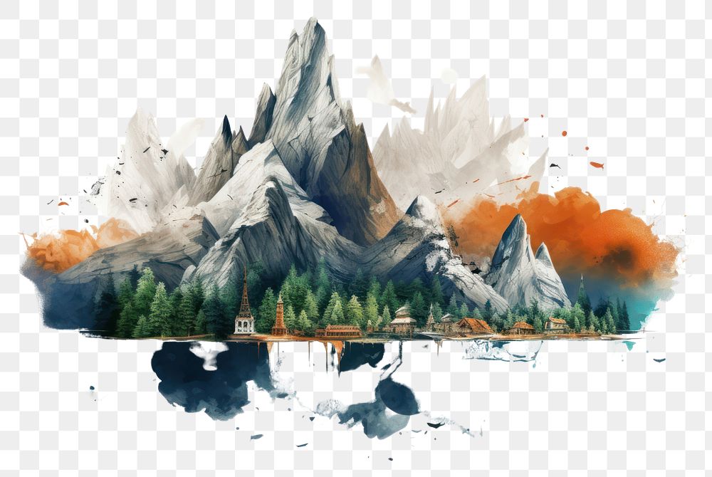PNG Mountain landscape outdoors painting. AI generated Image by rawpixel.