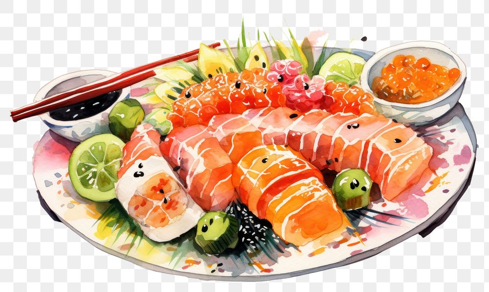 PNG Sushi plate seafood meal. AI generated Image by rawpixel.