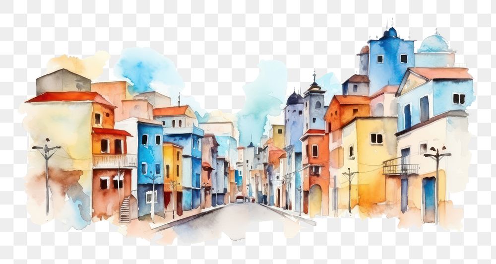 PNG Painting street city town. 