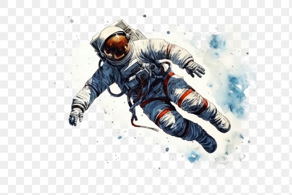 PNG watercolor illustration of astronaut, isolated on a white paper background, isolated --ar 3:2