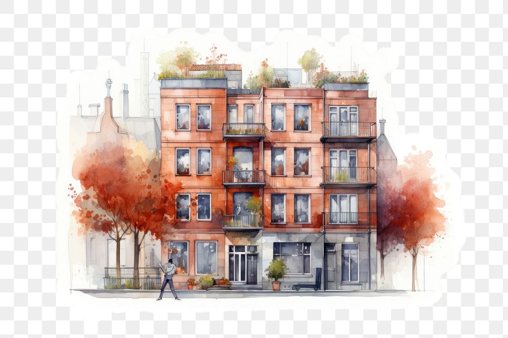 PNG watercolor illustration of apartment in copenhagen, isolate illustration on paper --ar 3:2