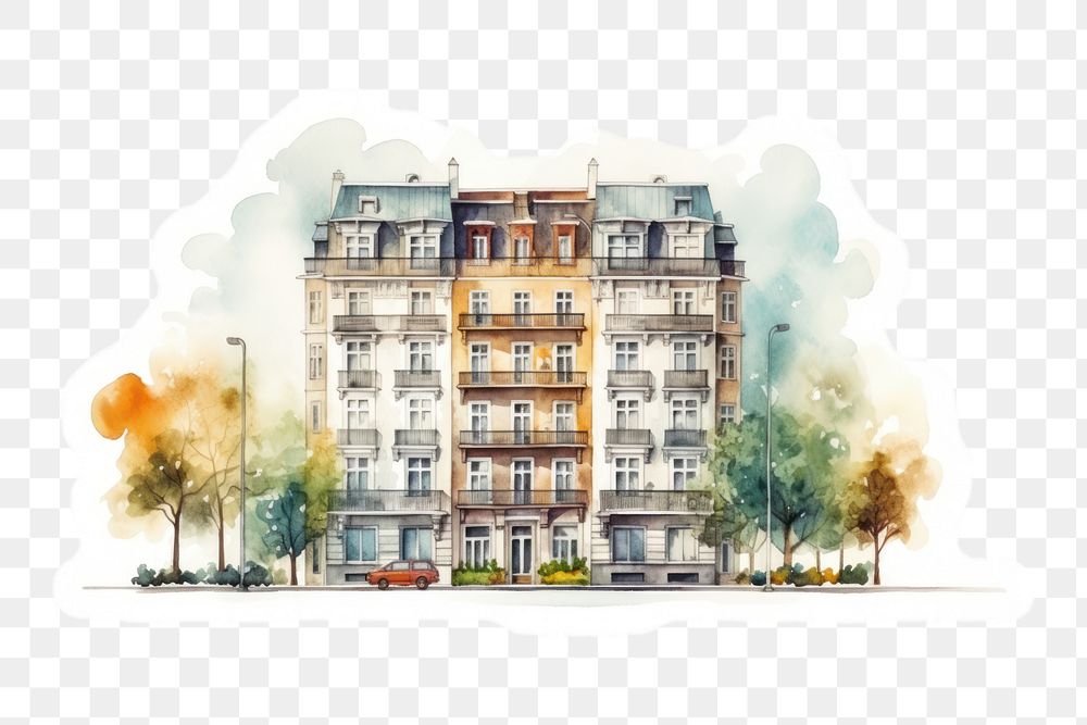 PNG watercolor illustration of apartment, isolated on a white paper background, isolated --ar 3:2