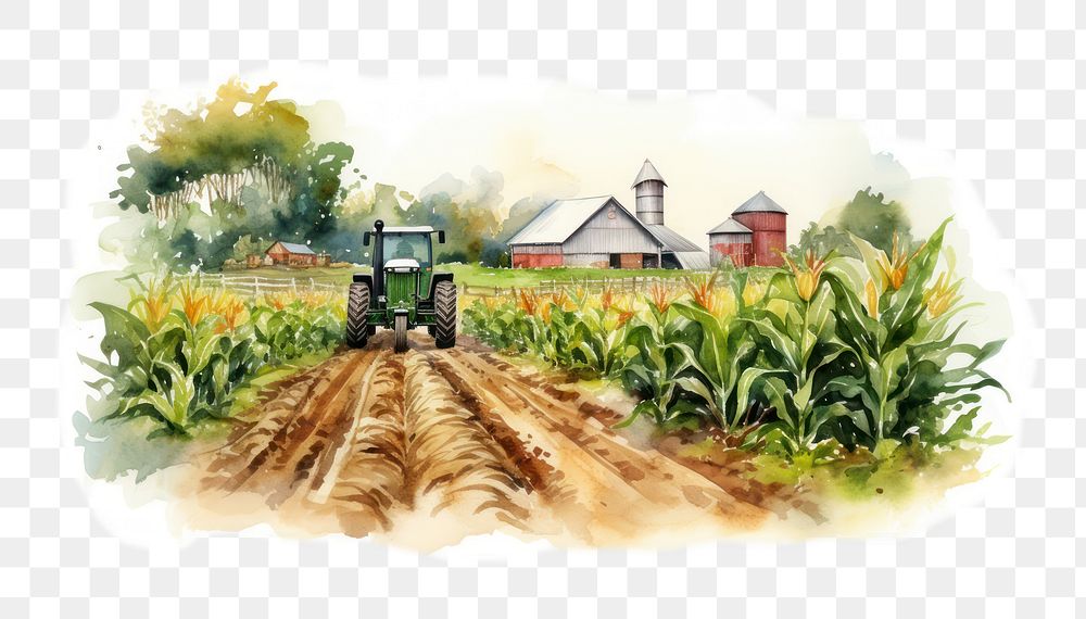 PNG water color illustration of agriculture, isolated on white paper --ar 3:2