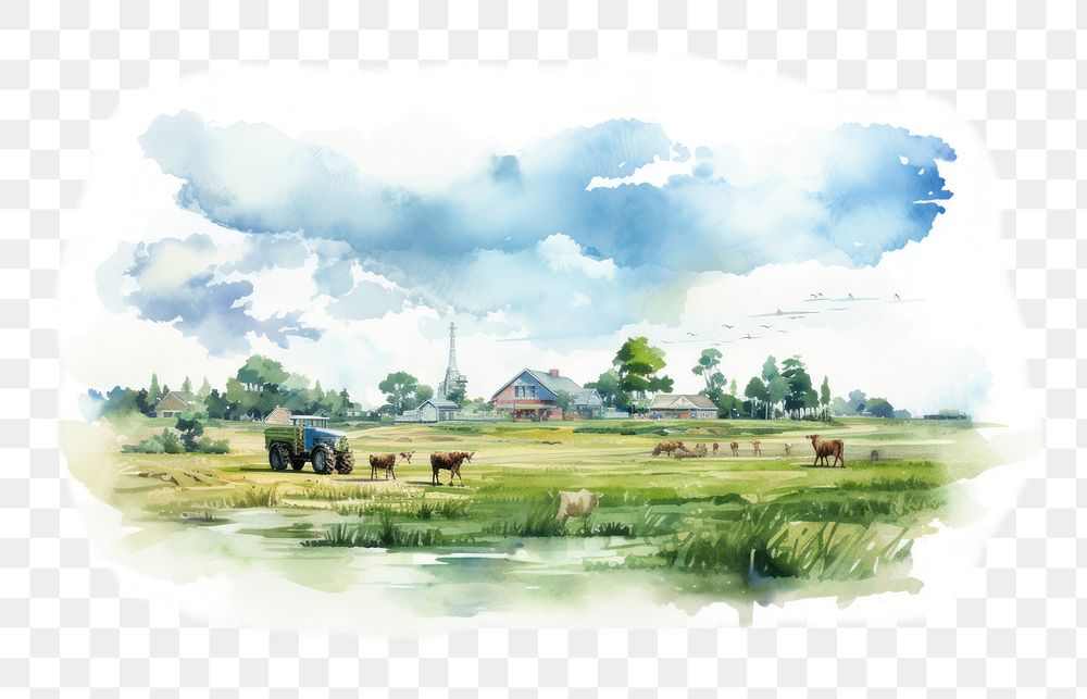 PNG water color illustration of agriculture, isolated on white paper --ar 3:2