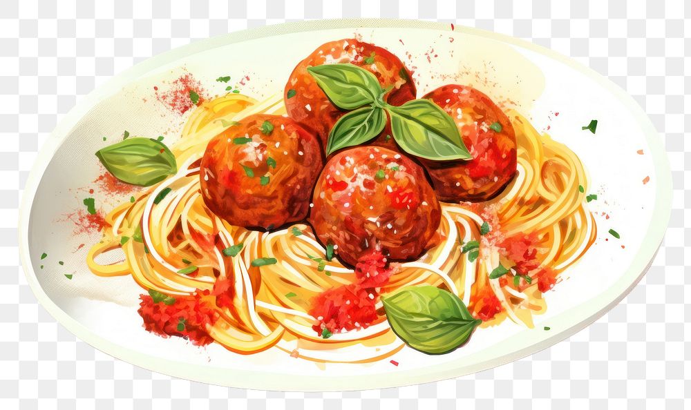 PNG Spaghetti meatball pasta plate. AI generated Image by rawpixel.