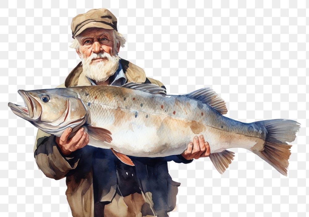 PNG Fish fisherman holding animal. 