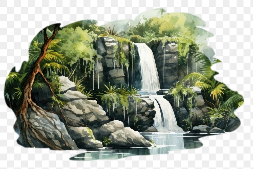 PNG Waterfall outdoors nature plant. AI generated Image by rawpixel.