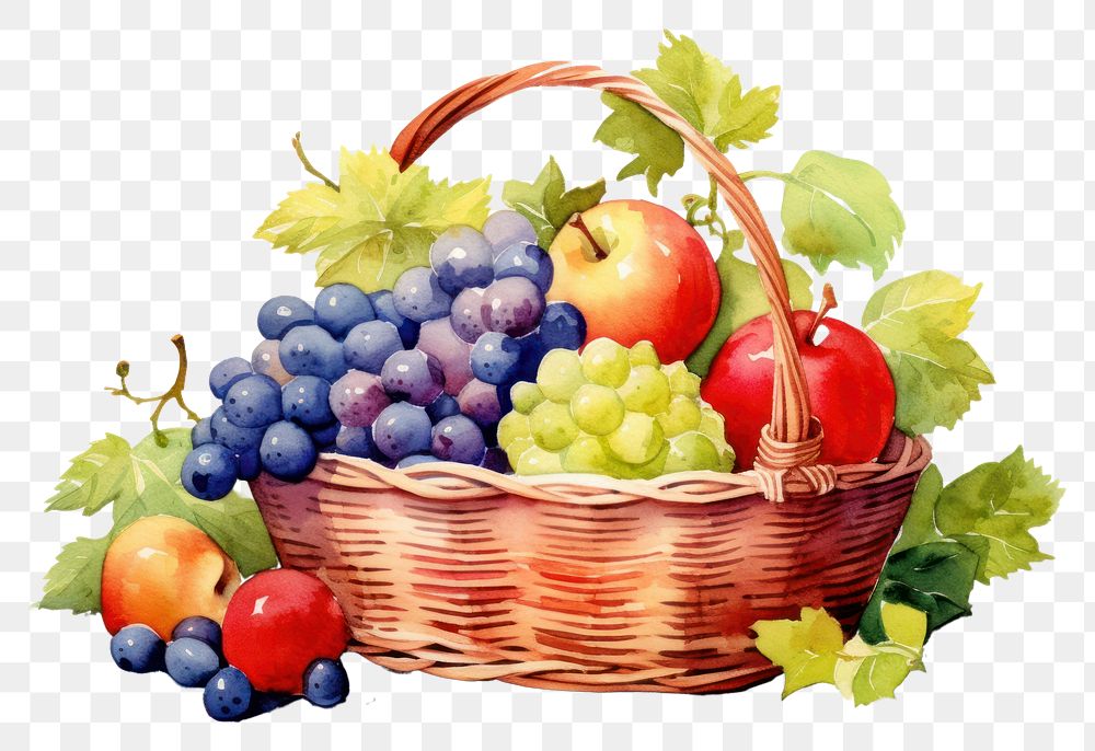 PNG Basket grapes fruit berry. AI generated Image by rawpixel.