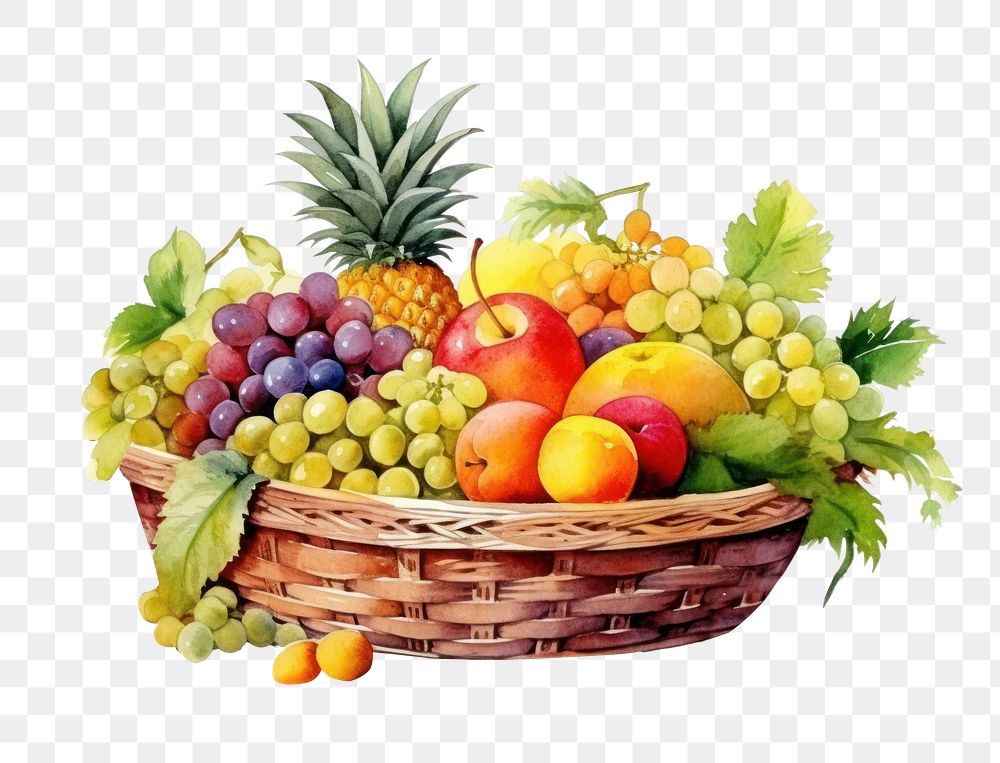 PNG Basket fruit pineapple grapes. AI generated Image by rawpixel.