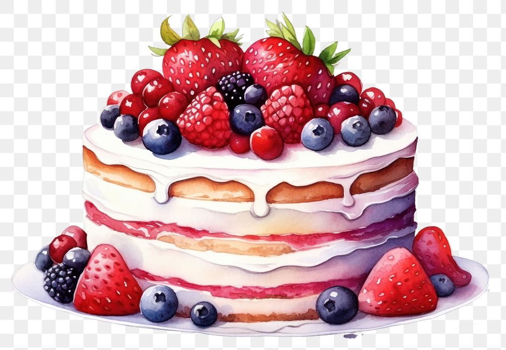 PNG Cake strawberry raspberry blueberry. AI generated Image by rawpixel.