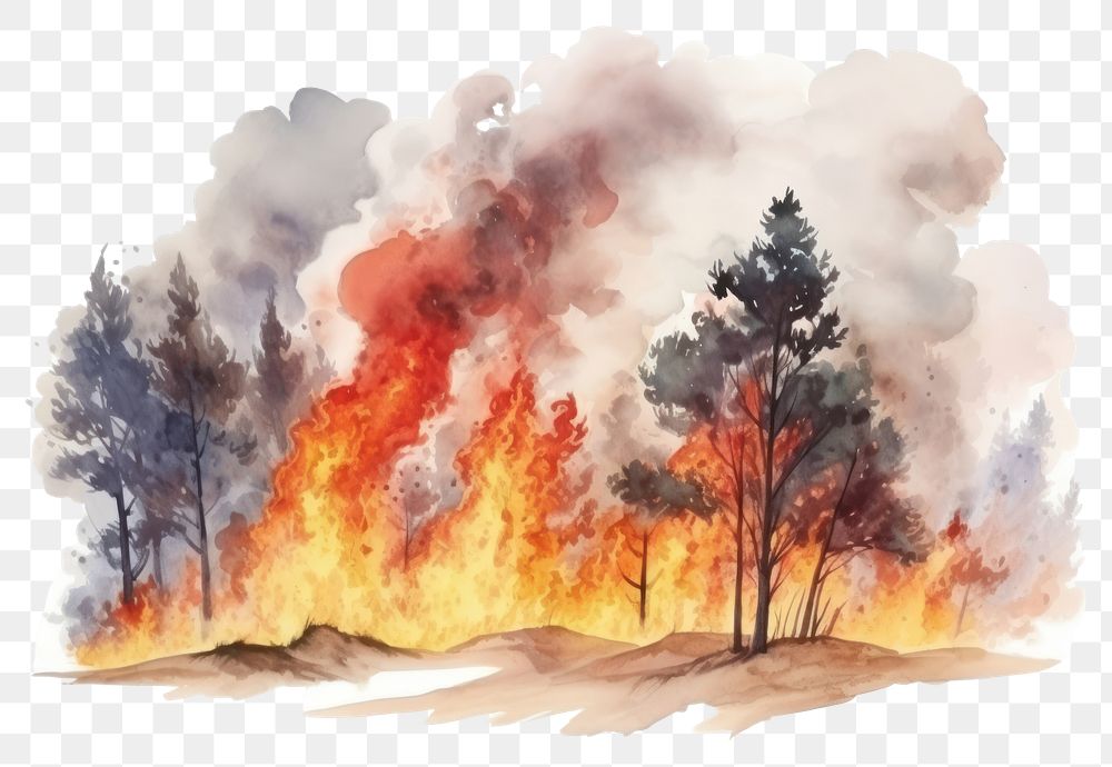 PNG Fire wildfire destruction landscape. AI generated Image by rawpixel.