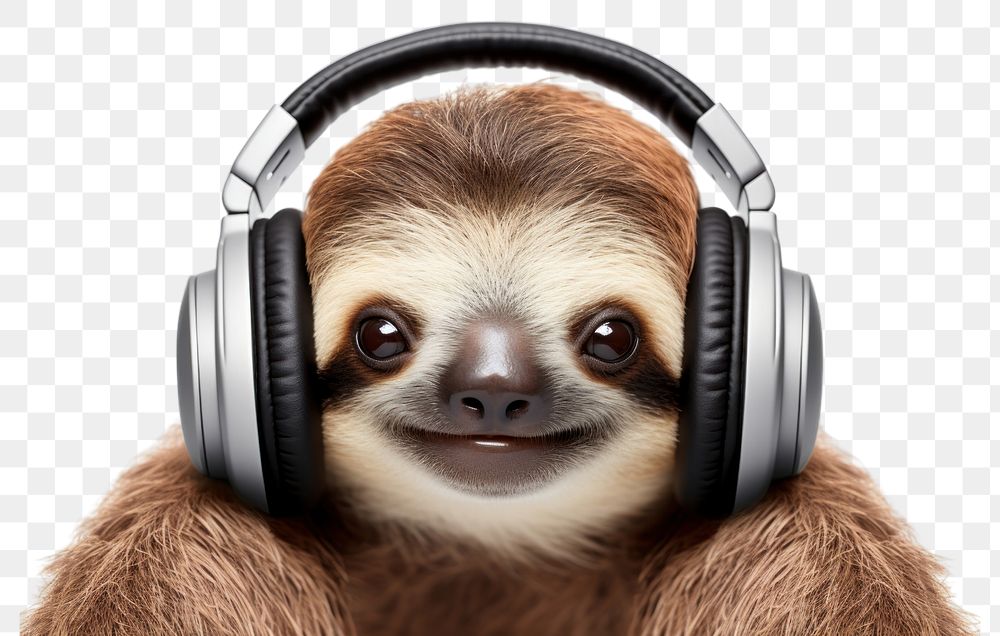 PNG Sloth headphones mammal animal. AI generated Image by rawpixel.
