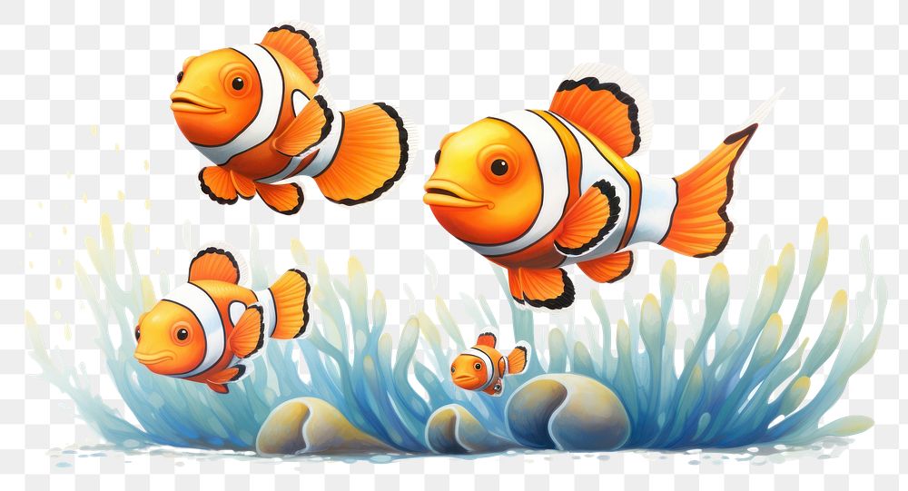 PNG Fish animal pomacentridae clown fish, digital paint illustration. AI generated image