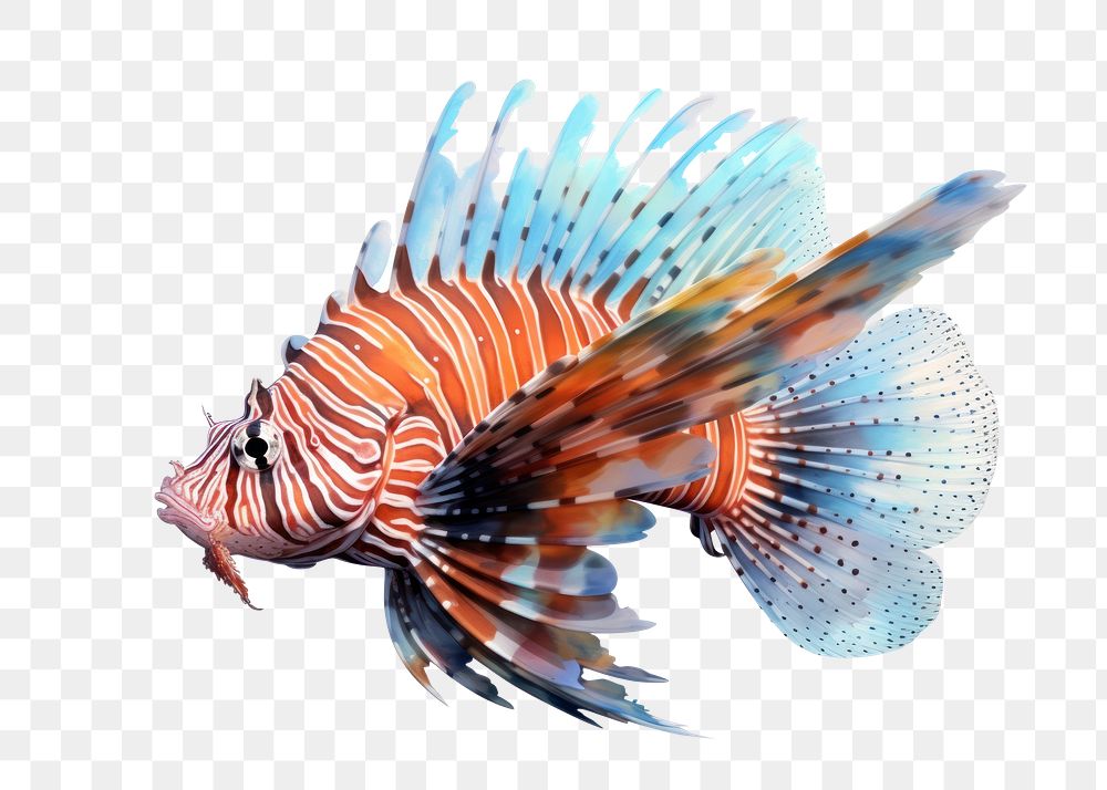 PNG Fish lionfish aquarium animal, digital paint illustration. AI generated image