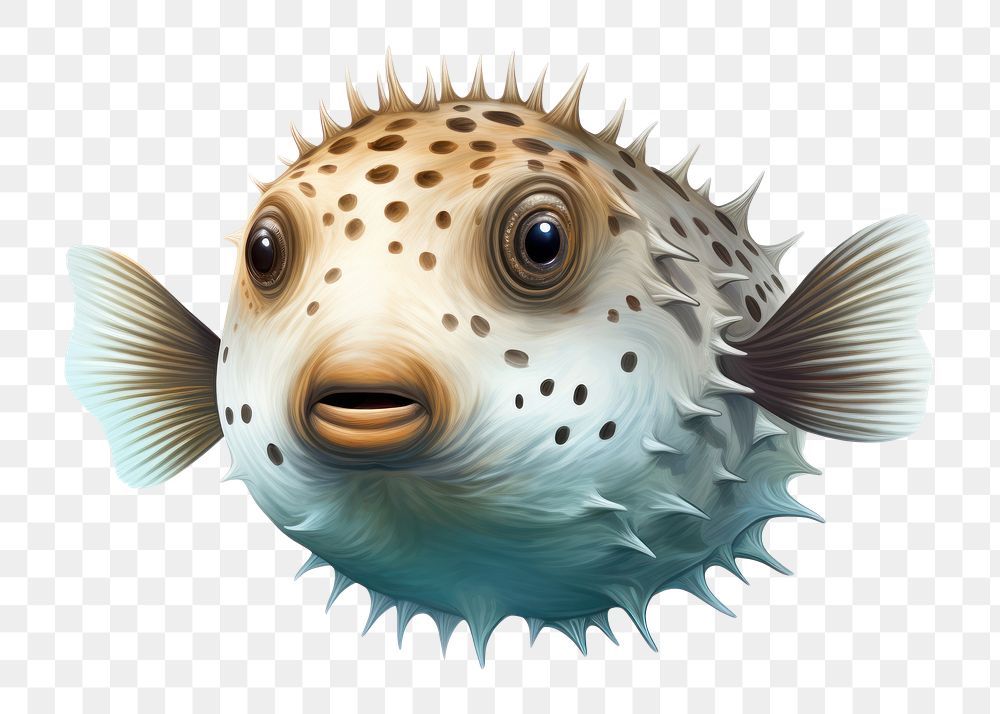 PNG Fish animal puffer underwater, digital paint illustration. AI generated image
