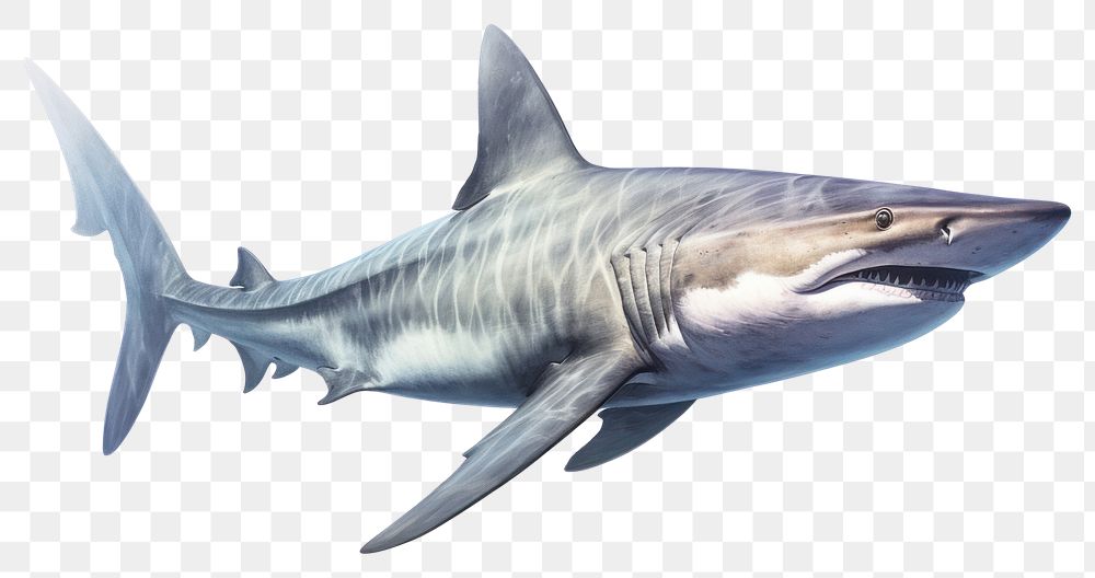 PNG Shark swimming animal fish, digital paint illustration. AI generated image