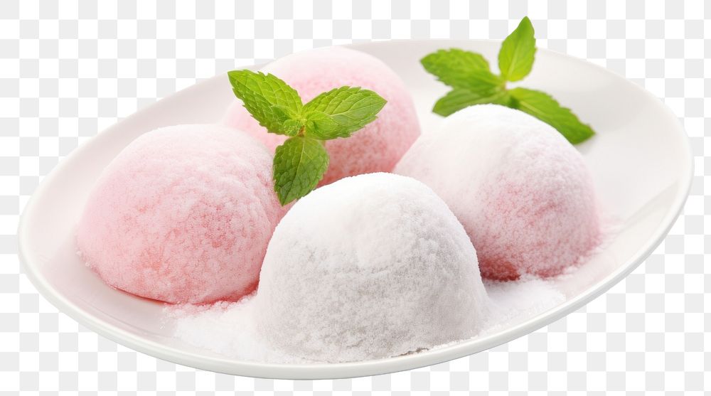 PNG Mochi ice cream dessert plant plate. AI generated Image by rawpixel.
