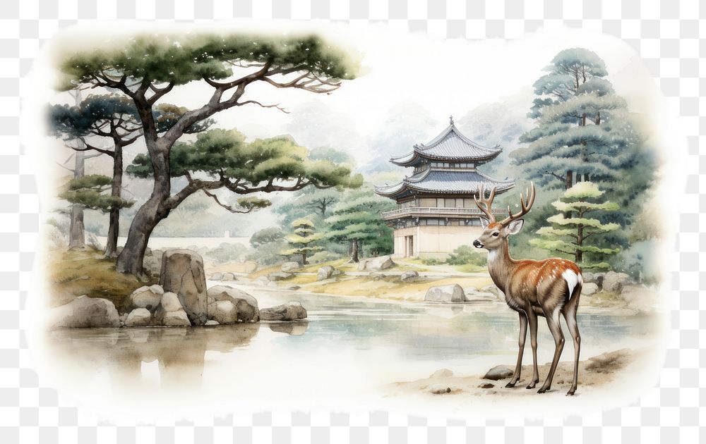 PNG Oil painting illustration of Nara, isolated on white background --ar 3:2
