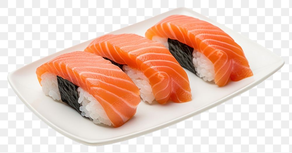 PNG Sushi plate seafood salmon. AI generated Image by rawpixel.
