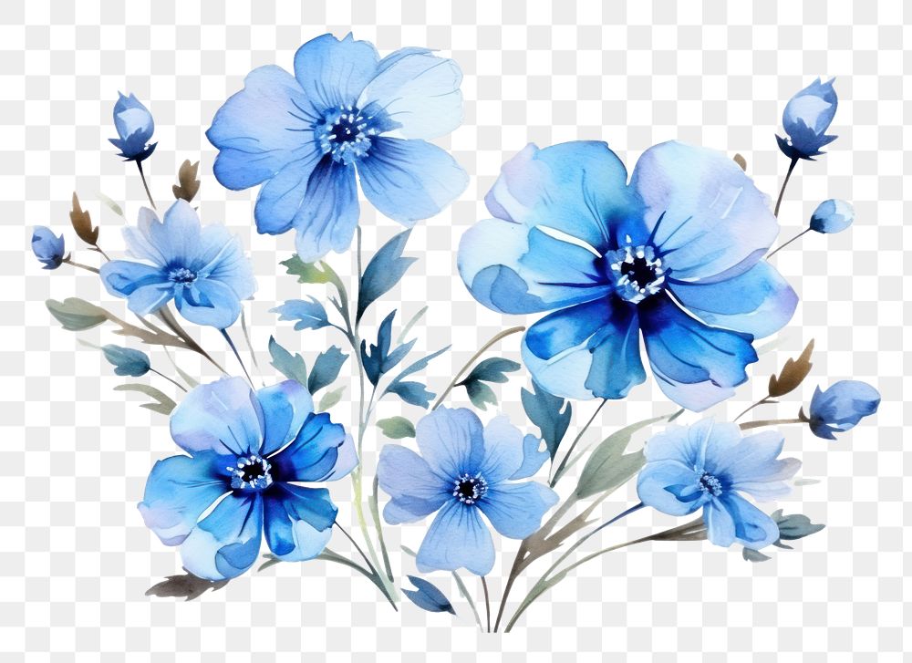 PNG Flower pattern plant blue. AI generated Image by rawpixel.
