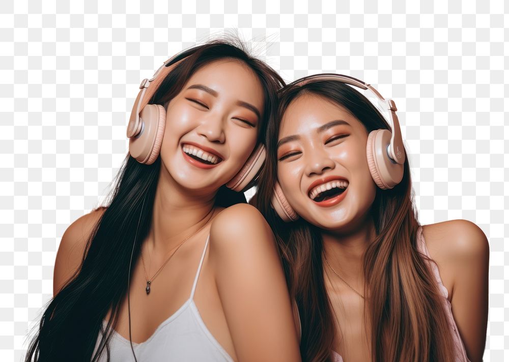 PNG Headphones listening laughing music. 