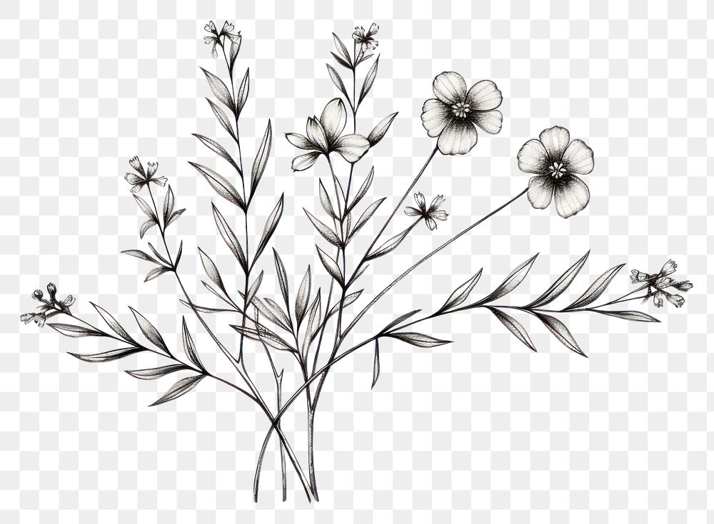PNG Sketch drawing flower plant. AI generated Image by rawpixel.