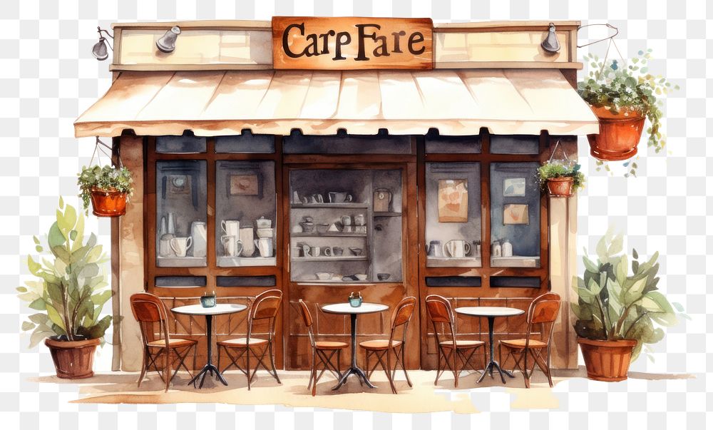 PNG Cafe architecture restaurant cartoon. AI generated Image by rawpixel.