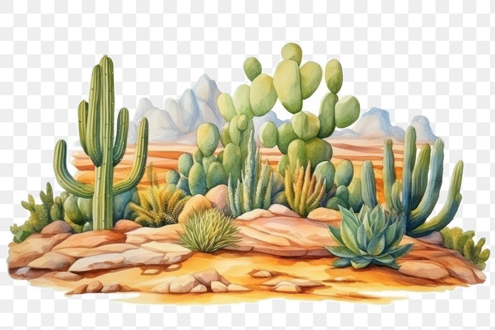 PNG Cactus plant tranquility landscape. AI generated Image by rawpixel.