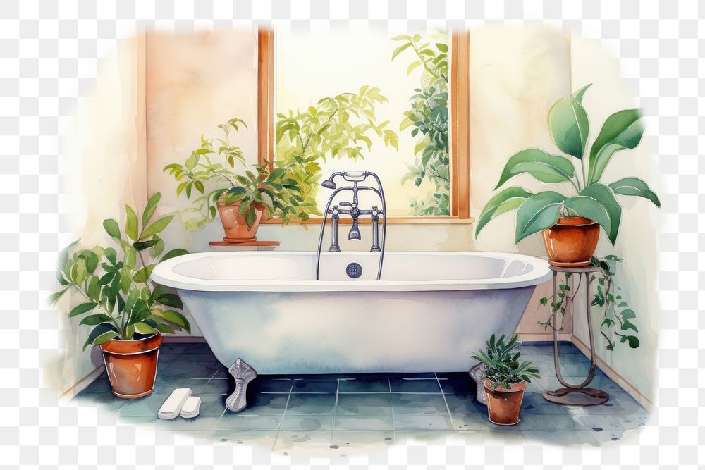 PNG Bathroom bathtub plant architecture. AI generated Image by rawpixel.