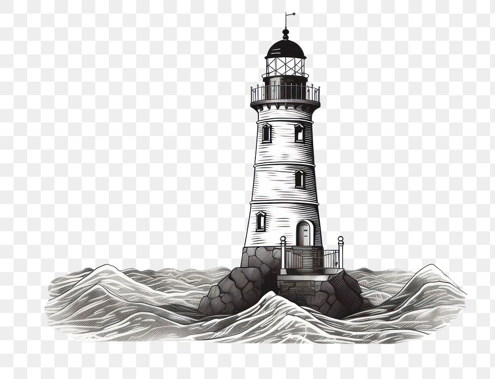 PNG  Architecture lighthouse building drawing. AI generated Image by rawpixel.